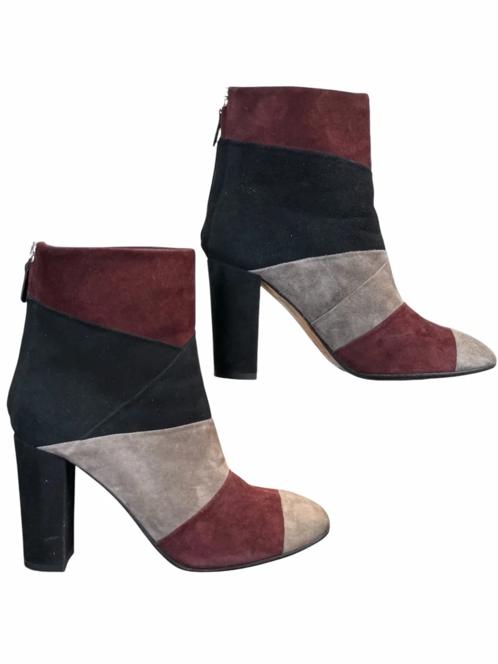 M Grigiarancio Fortuna Colorblock Patchwork Suede Block Heel Ankle Boots EU 37